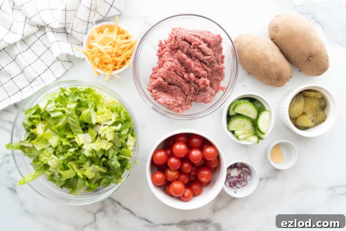 Ingredients for burger bowls.