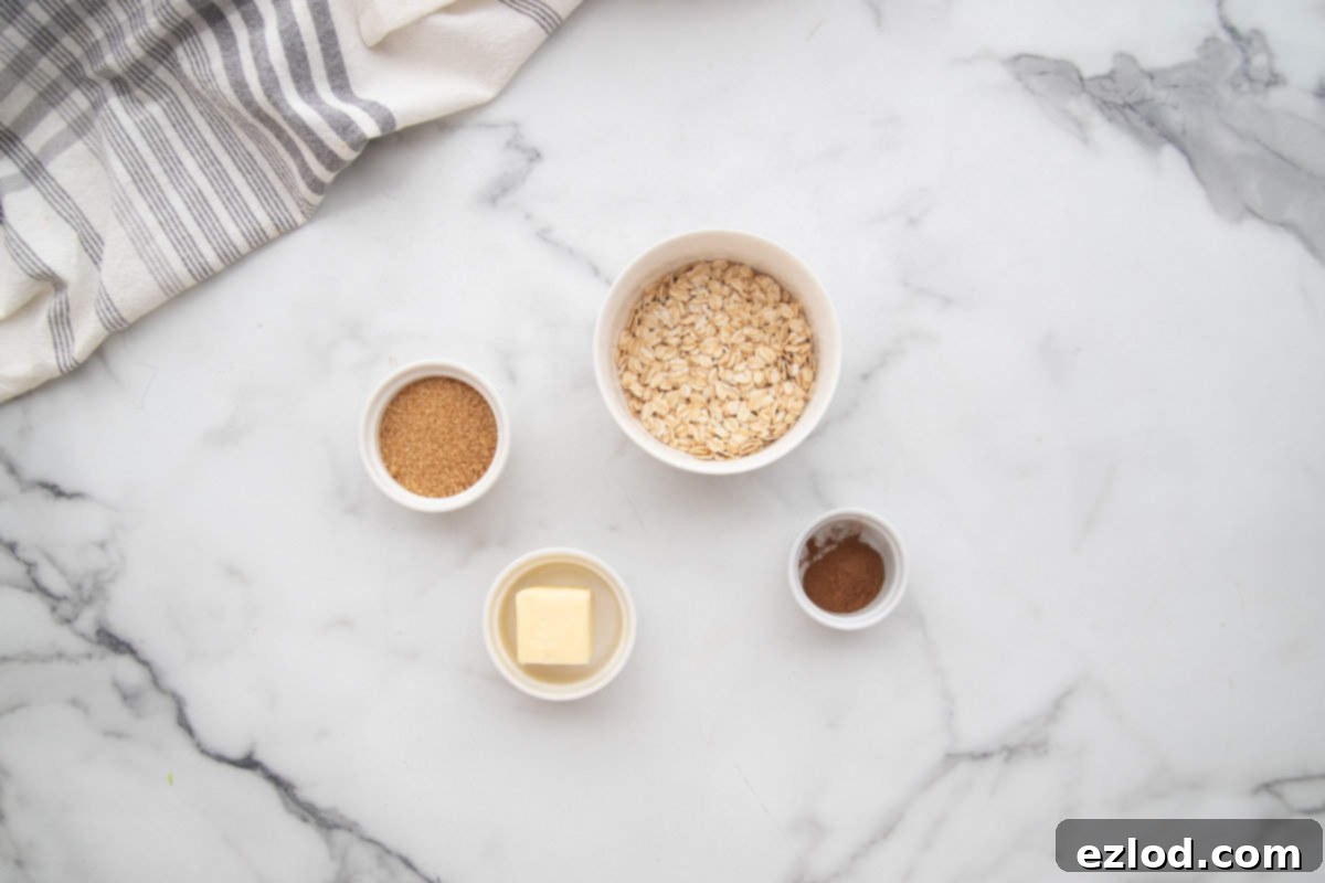 Ingredients for crumb topping for coffee cake baked oats.