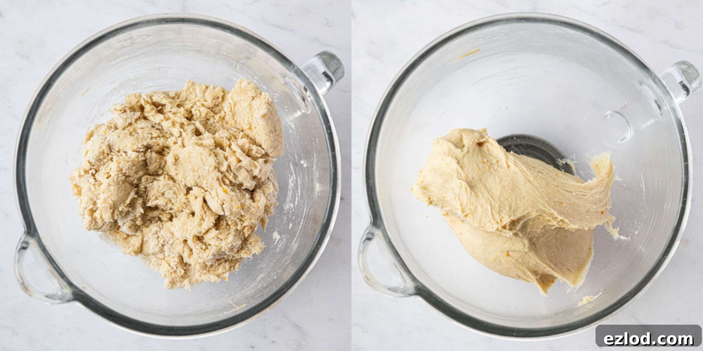 Step 3, a two image collage of kneading the dough.