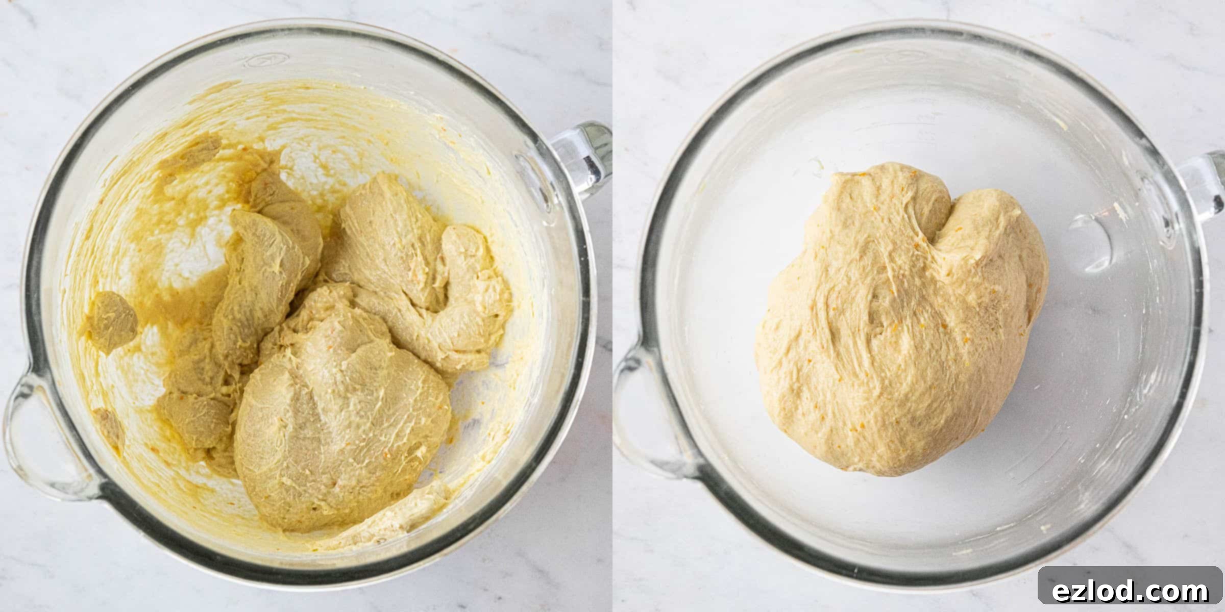 Step 5, a two image collage of adiing the butter.
