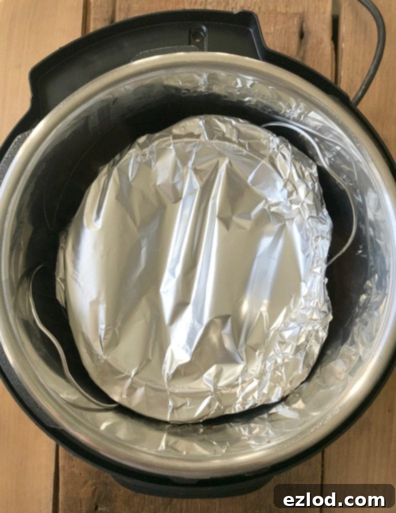 Instant Pot setup for Pot-in-Pot cooking with rice bowl on trivet