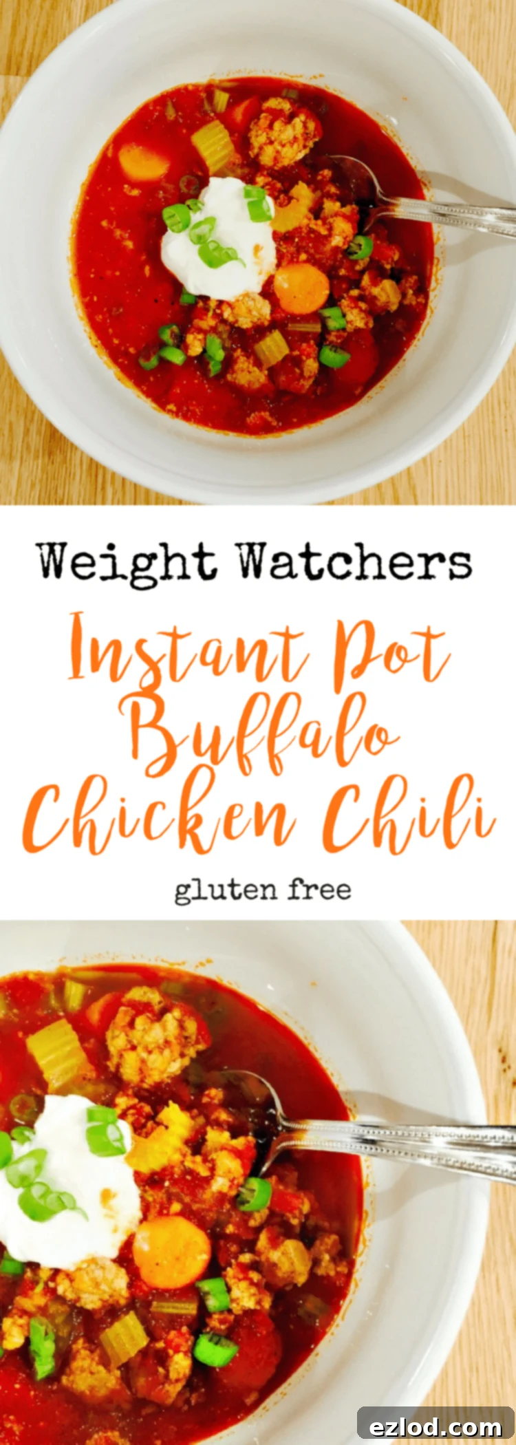 Healthy Weight Watchers Instant Pot Buffalo Chicken Chili in a bowl with topping