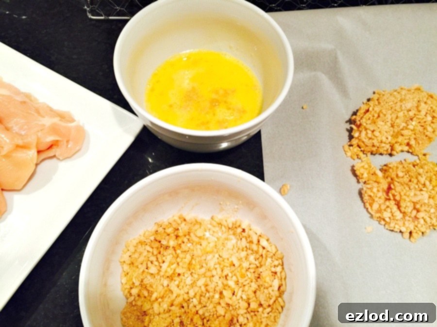Close-up of baked Krispie Chicken tenderloins