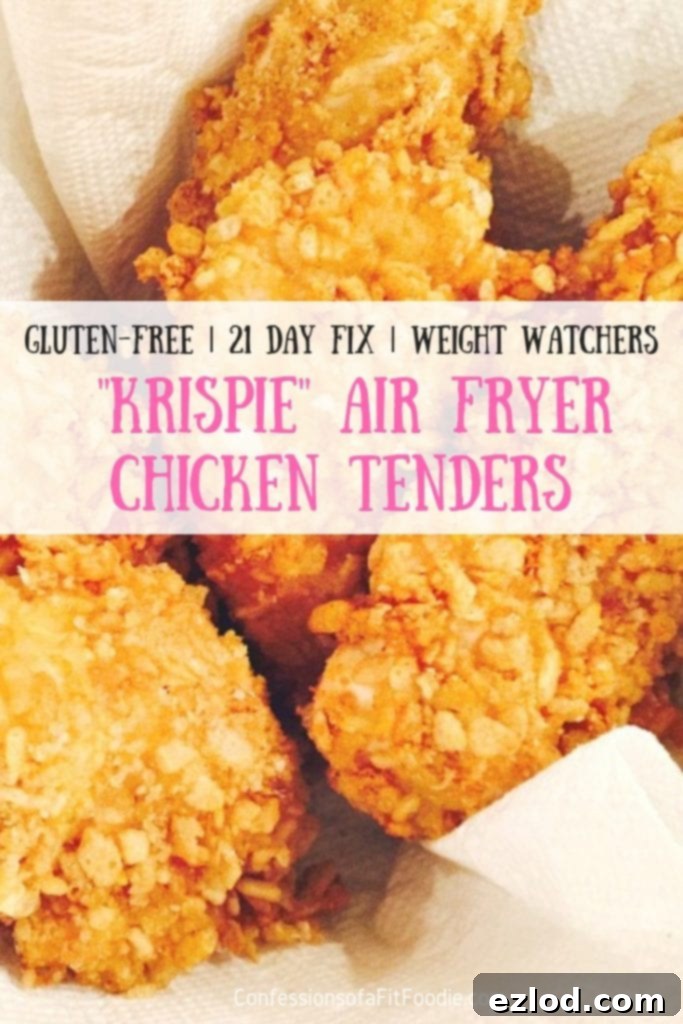 Pinterest graphic for Air Fryer Krispie Chicken Tenders, highlighting gluten-free and Weight Watchers friendly