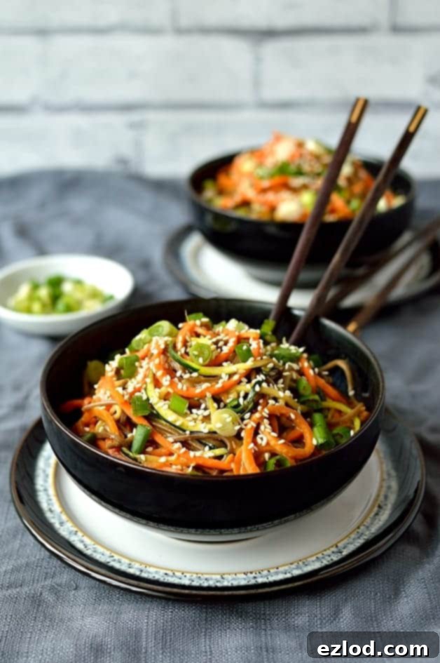 Healthy rainbow vegetable noodle bowls with buckwheat noodles and peanut sauce - Domestic Gothess