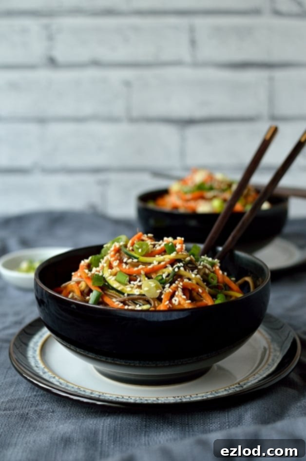 Colourful spiralzed vegetable noodle bowls with creamy peanut sauce - healthy, nutritious and super delicious
