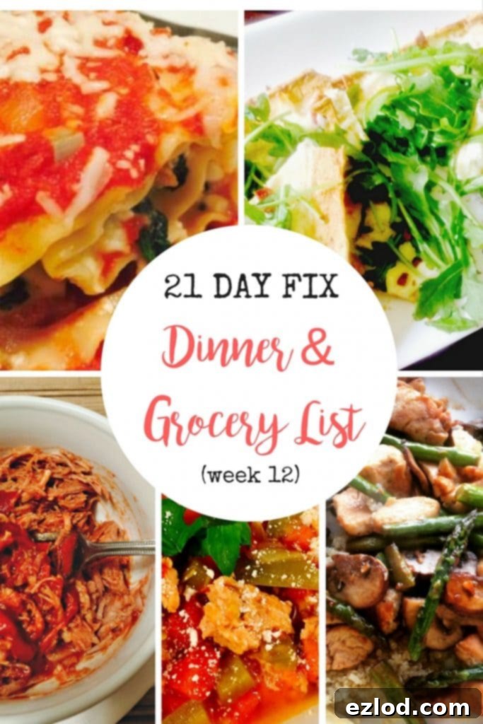 Delicious 21 Day Fix Snow Day Meal Plan featuring cozy winter comfort foods like pulled pork, lasagna, and soup, with a complete grocery list for easy preparation.