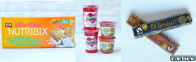 A closer view of some of the individual products from the February 2016 Degustabox, including various snacks and drinks.