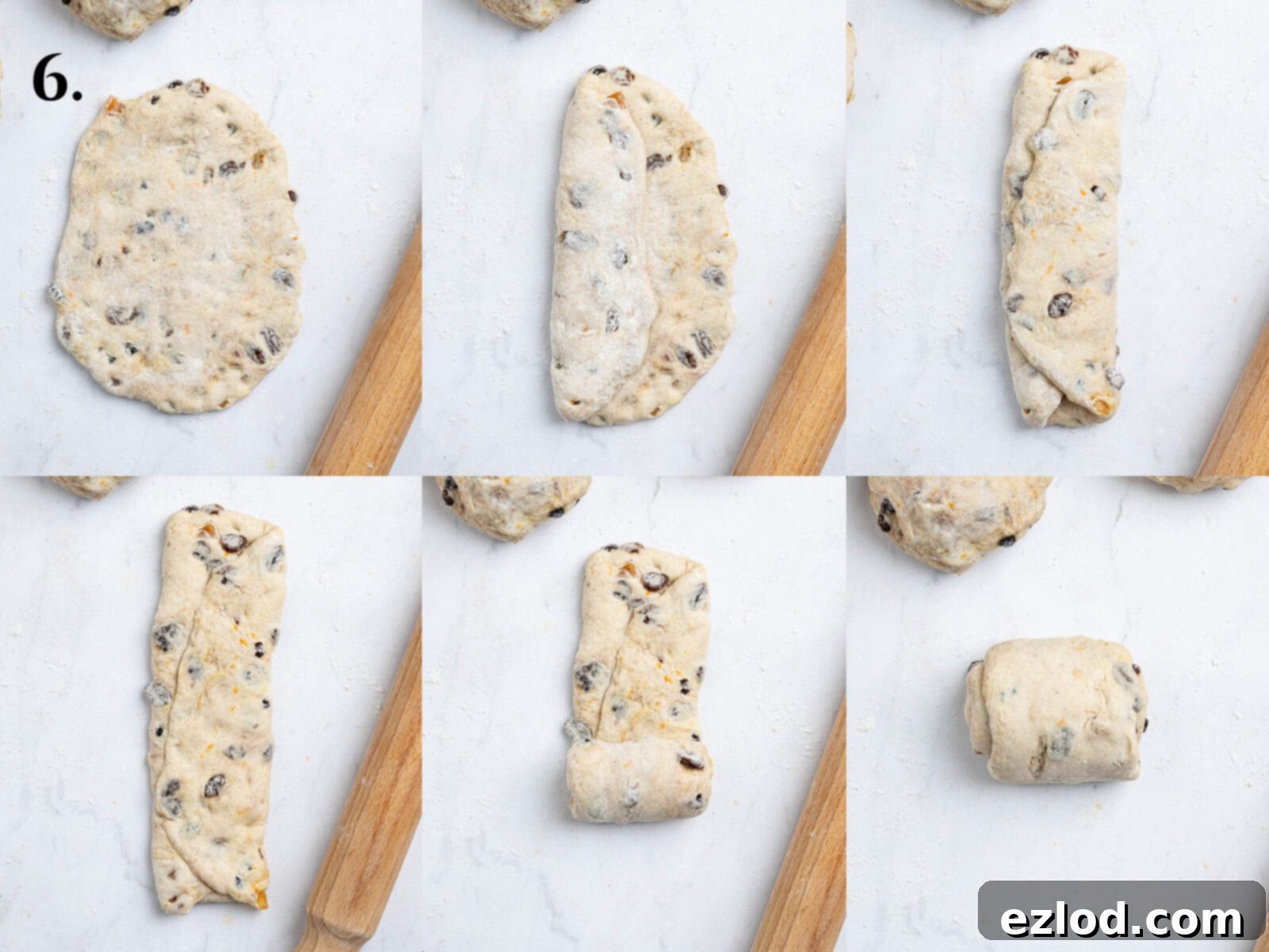 Step 6, a 6 image collage of shaping the buns.