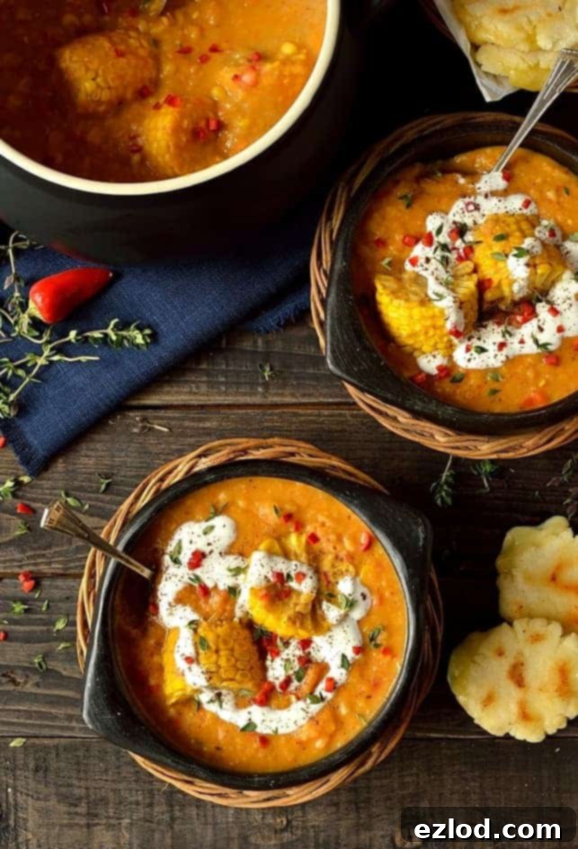 Hearty Spiced Yellow Split Pea and Sweetcorn Soup with Cheesy Arepas, a wholesome and comforting dish