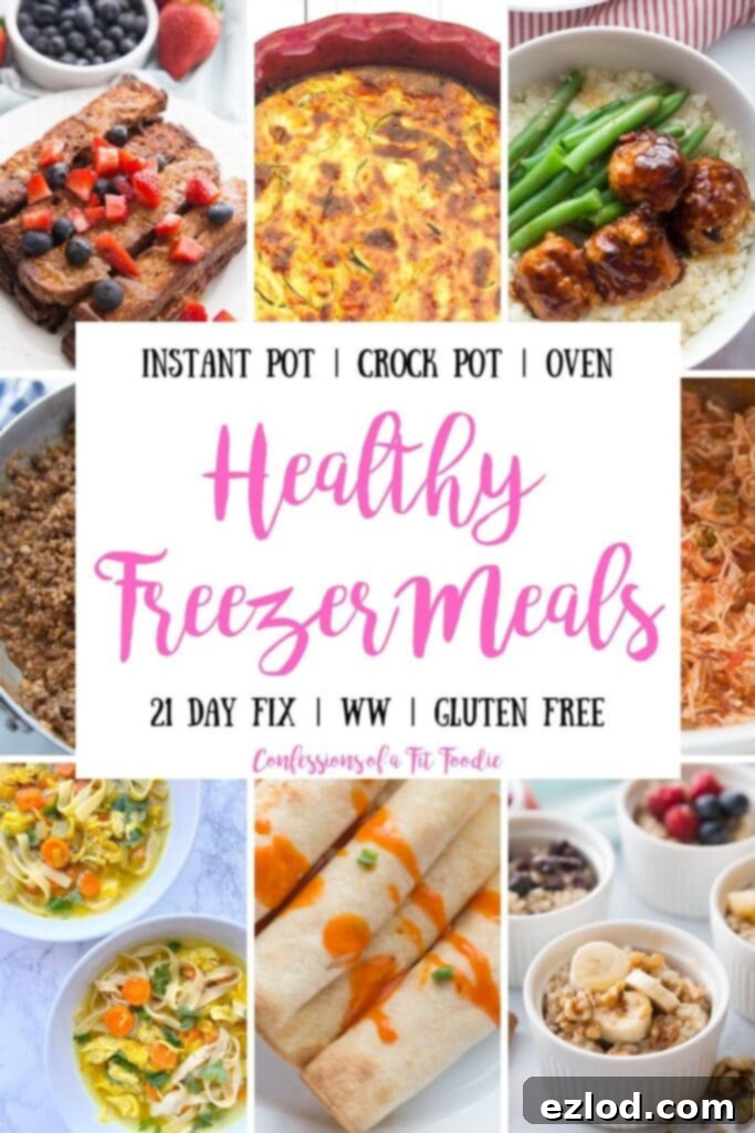 A large collection of healthy freezer meals ready for storage, showcasing various dishes in containers, emphasizing convenience and meal prep.