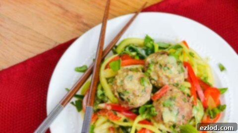 Basil Green Curry Zoodles with Asian Meatballs