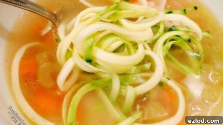 21 Day Fix Chicken Zoodle Soup in a bowl