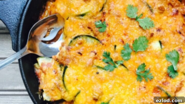 Lazy Zucchini Enchilada Skillet in a ceramic dish