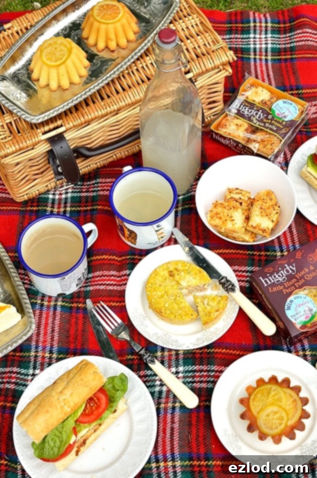 A last minute picnic with Higgidy in a park setting, featuring a picnic blanket and food.