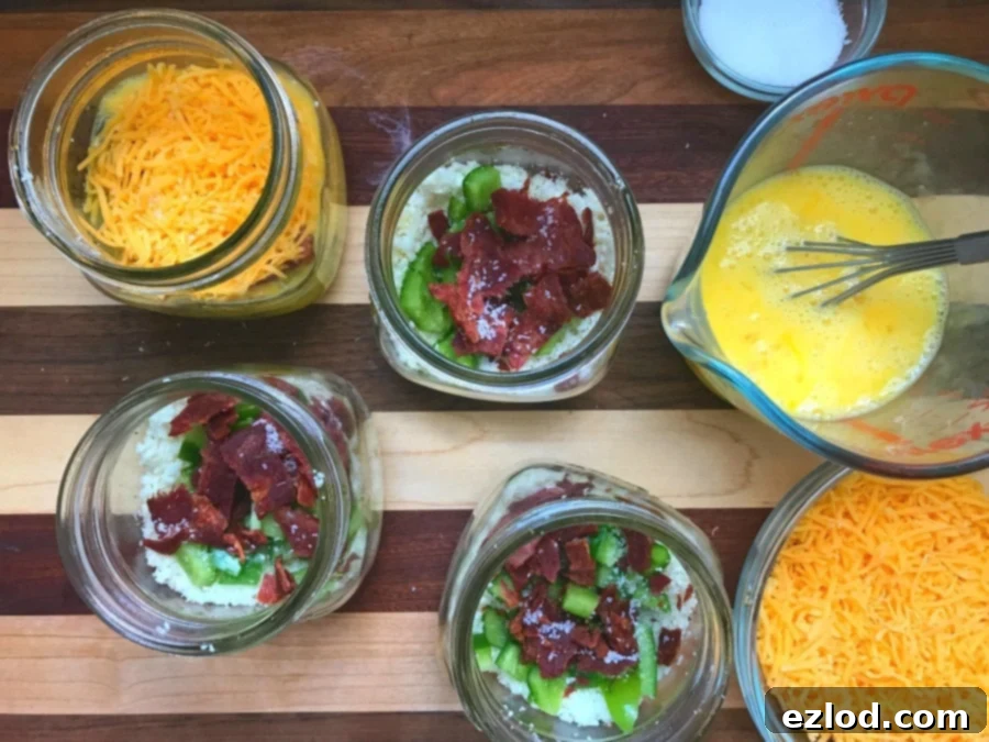 Layered 21 Day Fix Mason Jar Egg Casserole ingredients