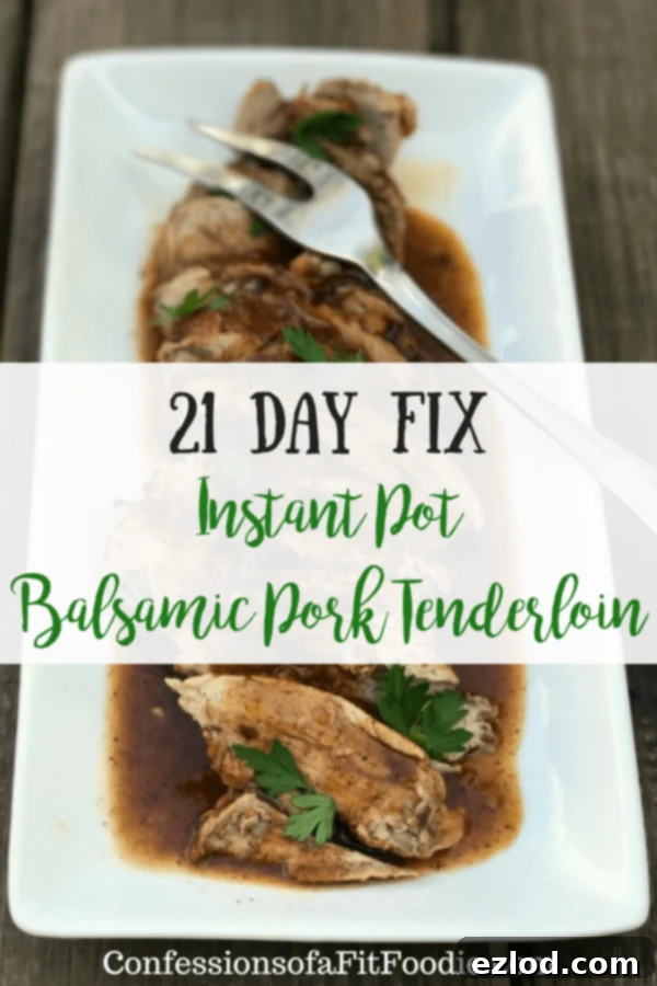 This 21 Day Fix Instant Pot Balsamic Pork Tenderloin is the perfect weeknight dinner. So quick and easy to throw together with pantry ingredients and some veggies on the side! It's gluten free and also dairy free, too! Instant Pot Pork Tenderloin | 21 Day Fix Pork Tenderloin | 2B Mindset Pork Tenderloin | Gluten free Instant Pot #confessionsofafitfoodie #21dayfix #2BMindset #glutenfree #instantpot #ihealthyinstantpot #weightwatchers 