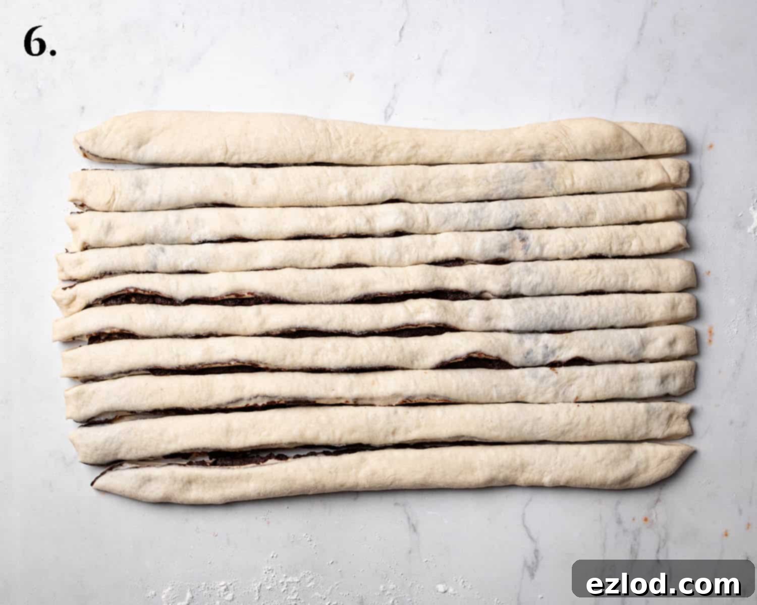 Step 7, the dough cut into strips.