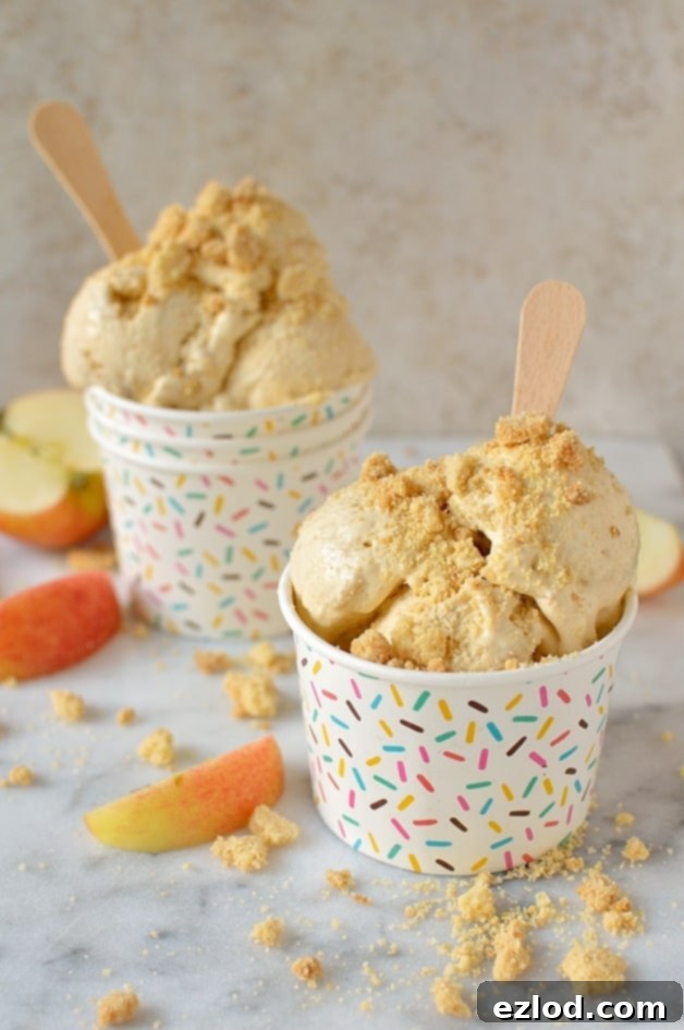 Close-up of Creamy Apple Crumble Ice Cream Scoops