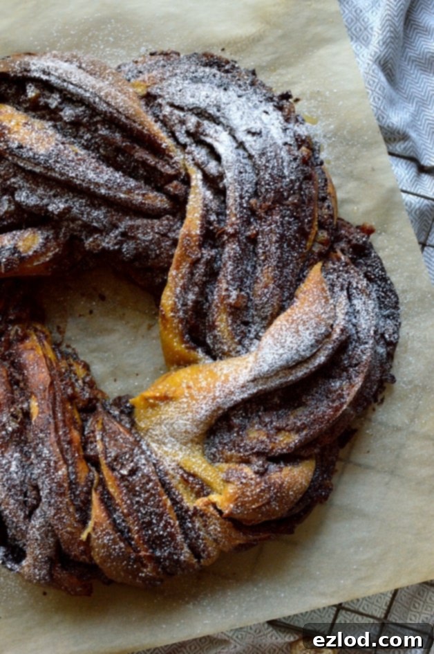 Chocolate and ginger swirled yeasted pumpkin bread ring