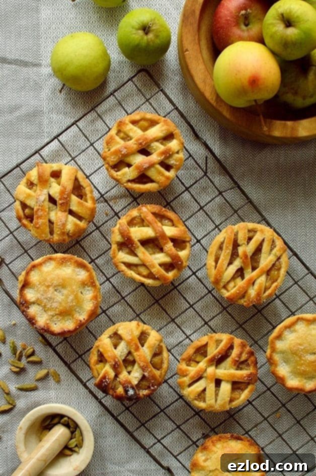 Mini apple hand pies baked in a muffin tin spiced with cardamom and cinnamon, perfect for Thanksgiving or Christmas