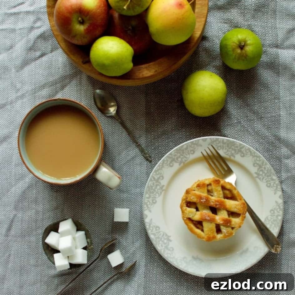 Close up of a delicious mini apple pie with a lattice crust
