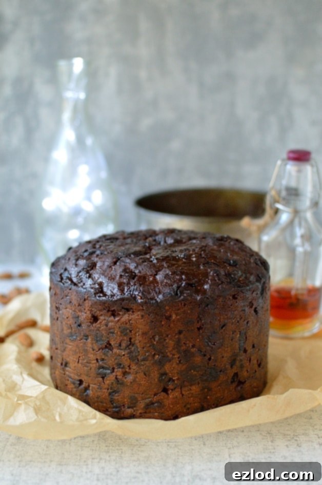 Rich fruitcake filled with rum soaked fruit