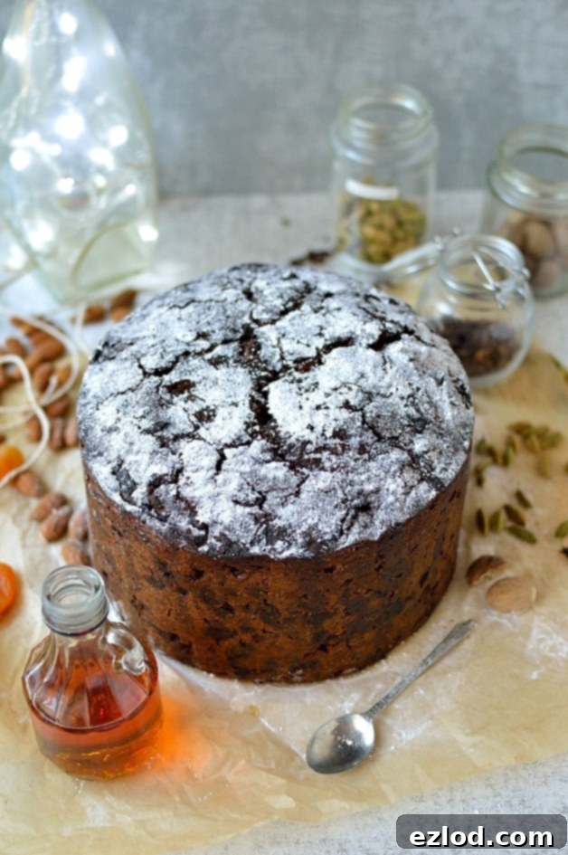 Make and mature rich Christmas celebration fruitcake filled with alcohol soaked fruit