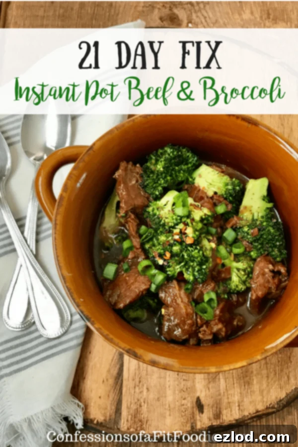 A final shot of the healthy and easy Instant Pot Beef and Broccoli, ready to be served.
