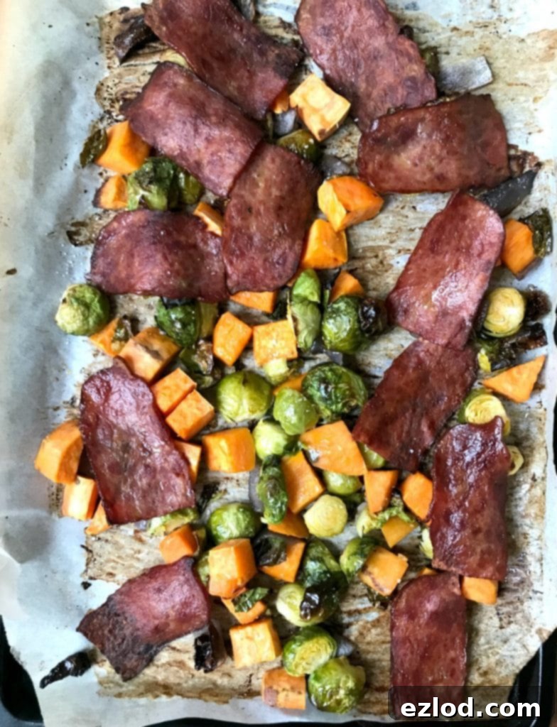 Another angle of the finished Sheet Pan Breakfast