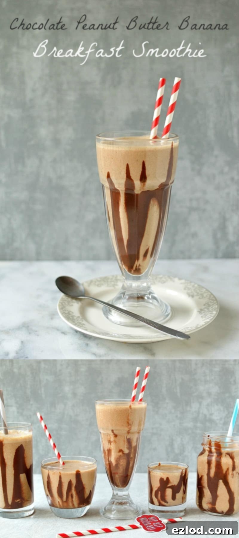 Chocolate peanut butter banana breakfast smoothie - nutritious, filling and delicious!