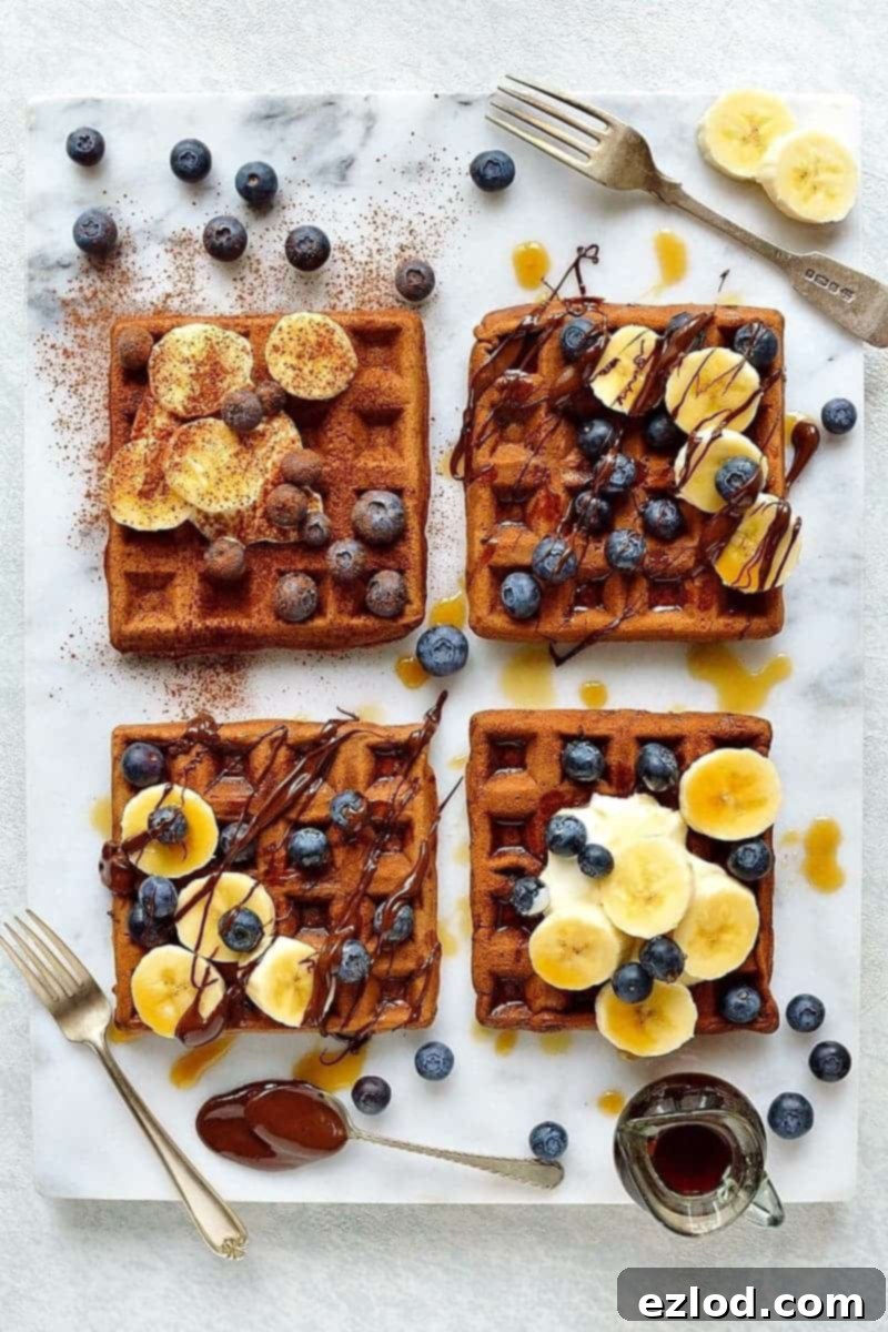 Healthier chocolate banana waffles, a delicious and nutritious breakfast option.
