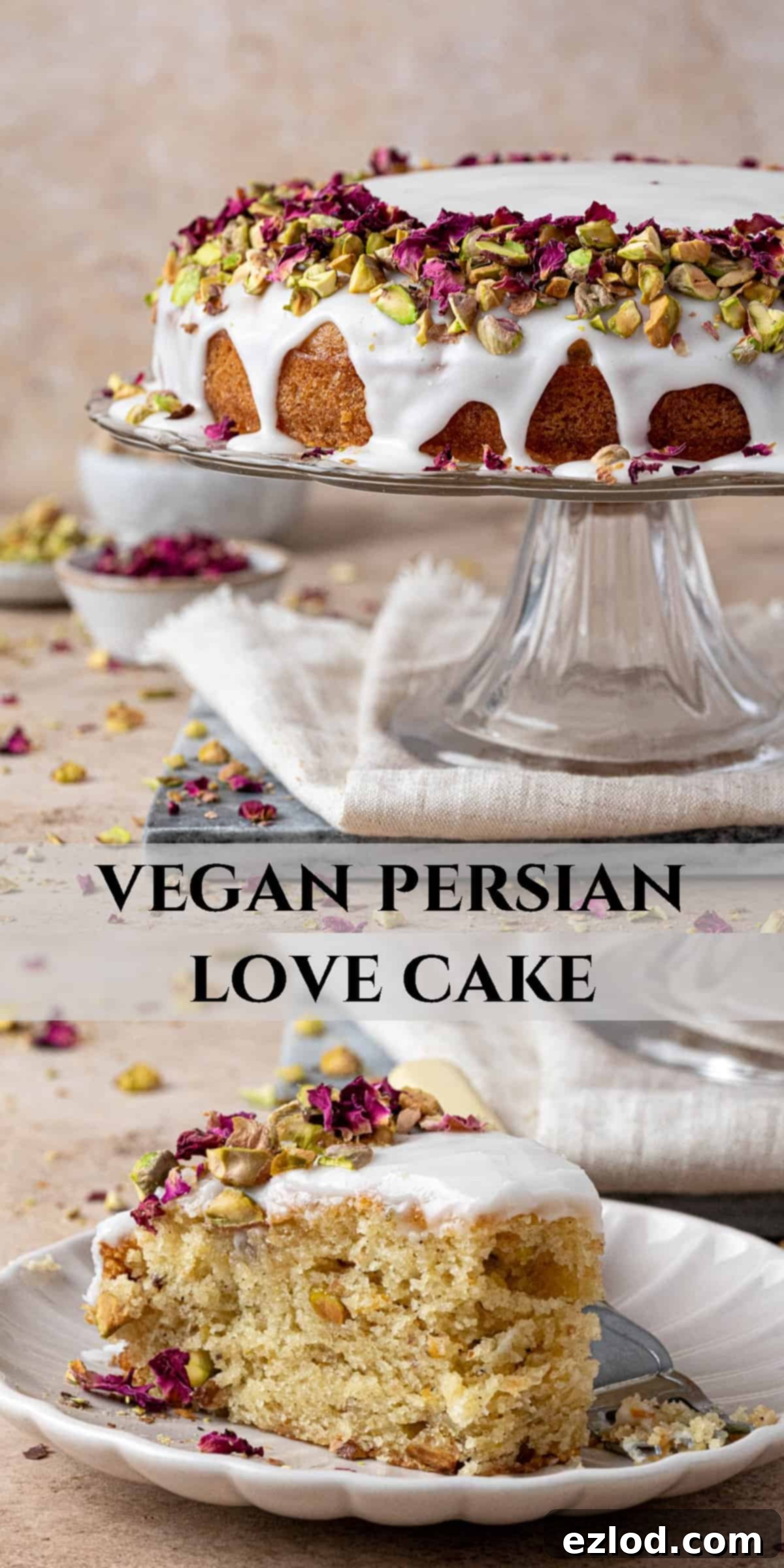 Pinterest collage image for Vegan Persian love cake.