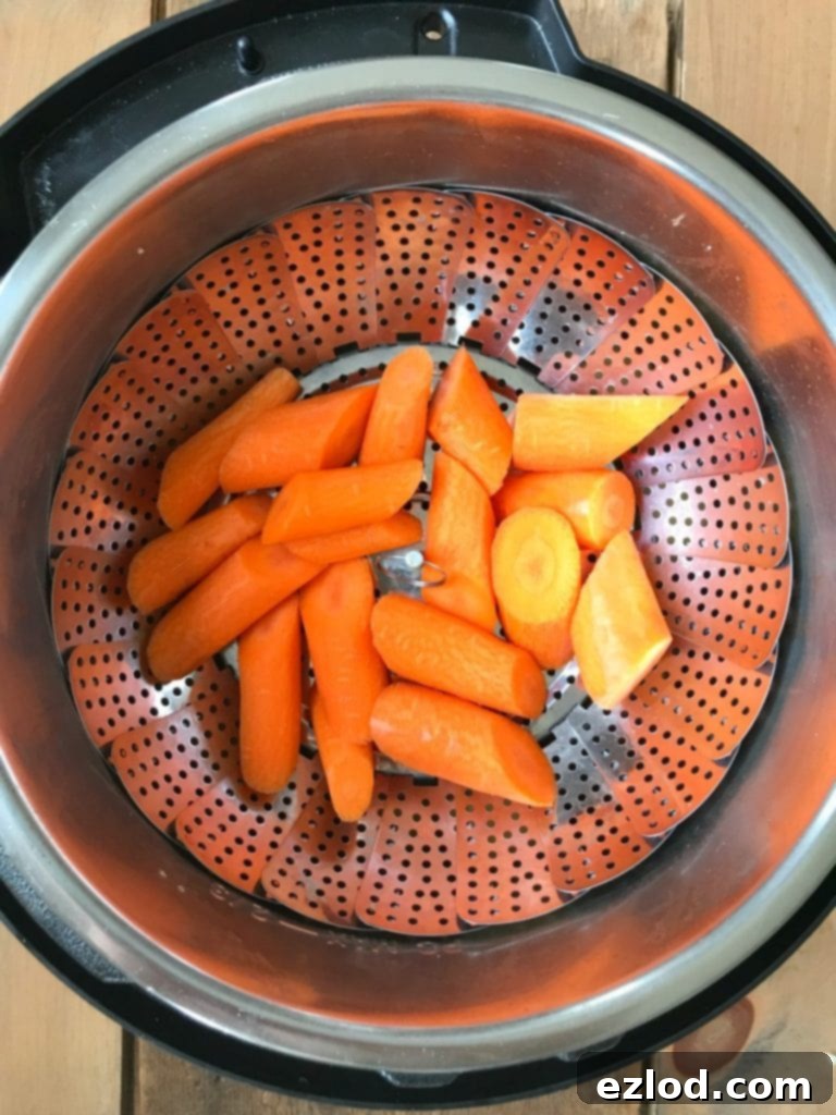 Thickly chopped carrots ready for the Instant Pot Pot Roast