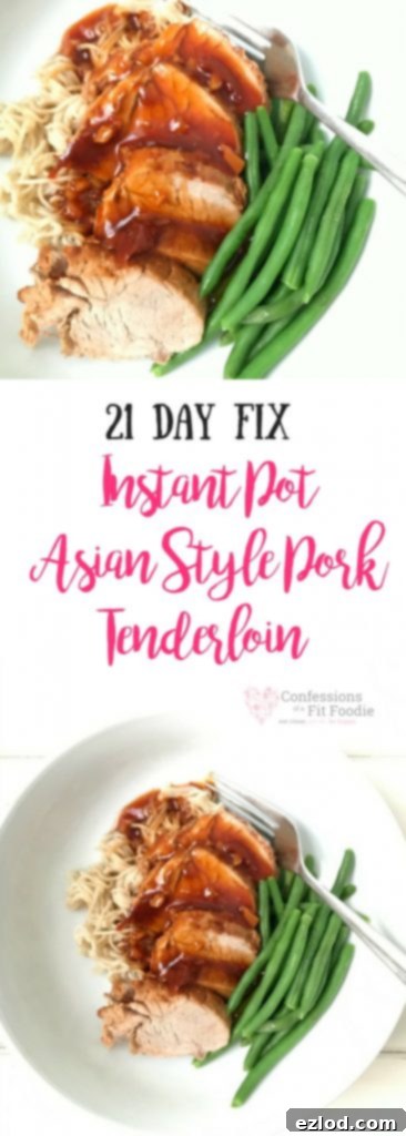 Instant Pot Asian Pork Tenderloin in a bowl with rice noodles and chopsticks, ready to eat.