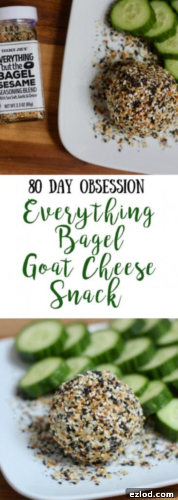 Everything Bagel Goat Cheese snack with sliced cucumbers, vertical format.