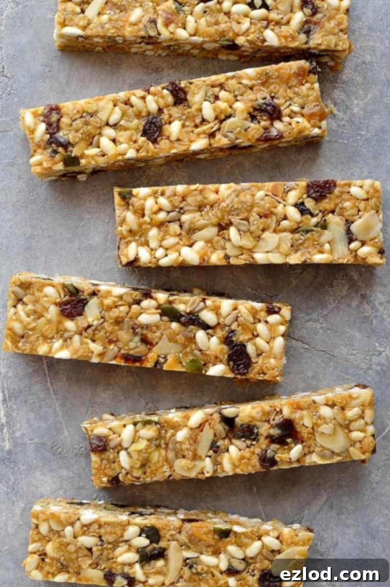 chewy, no-bake peanut butter granola bars - easy to make, versatile snack bars filled with oats, seeds, nuts and dried fruit.