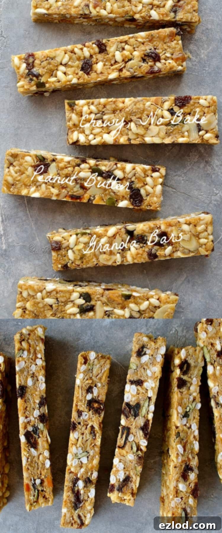 chewy, no-bake peanut butter granola bars - easy to make, versatile snack bars filled with oats, seeds, nuts and dried fruit.