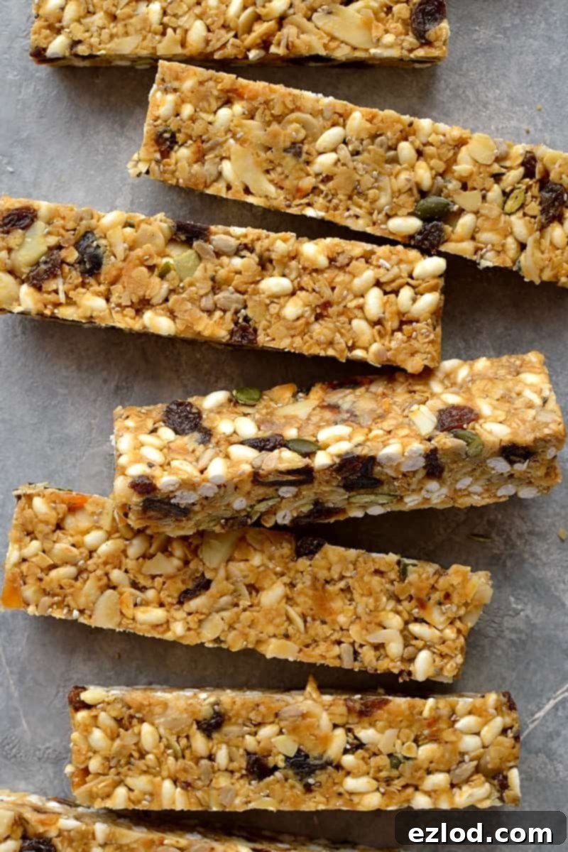 chewy, no-bake peanut butter granola bars - easy to make, versatile snack bars filled with oats, seeds, nuts and dried fruit.