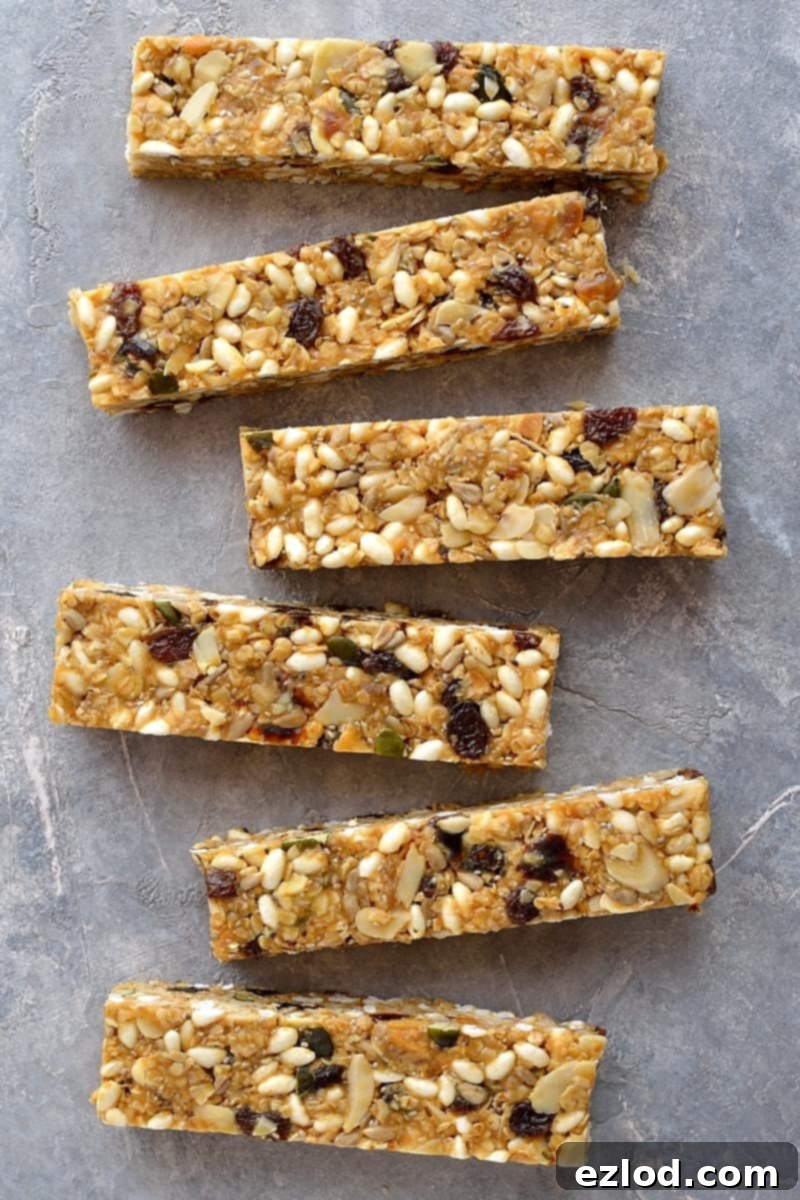 chewy, no-bake peanut butter granola bars - easy to make, versatile snack bars filled with oats, seeds, nuts and dried fruit.