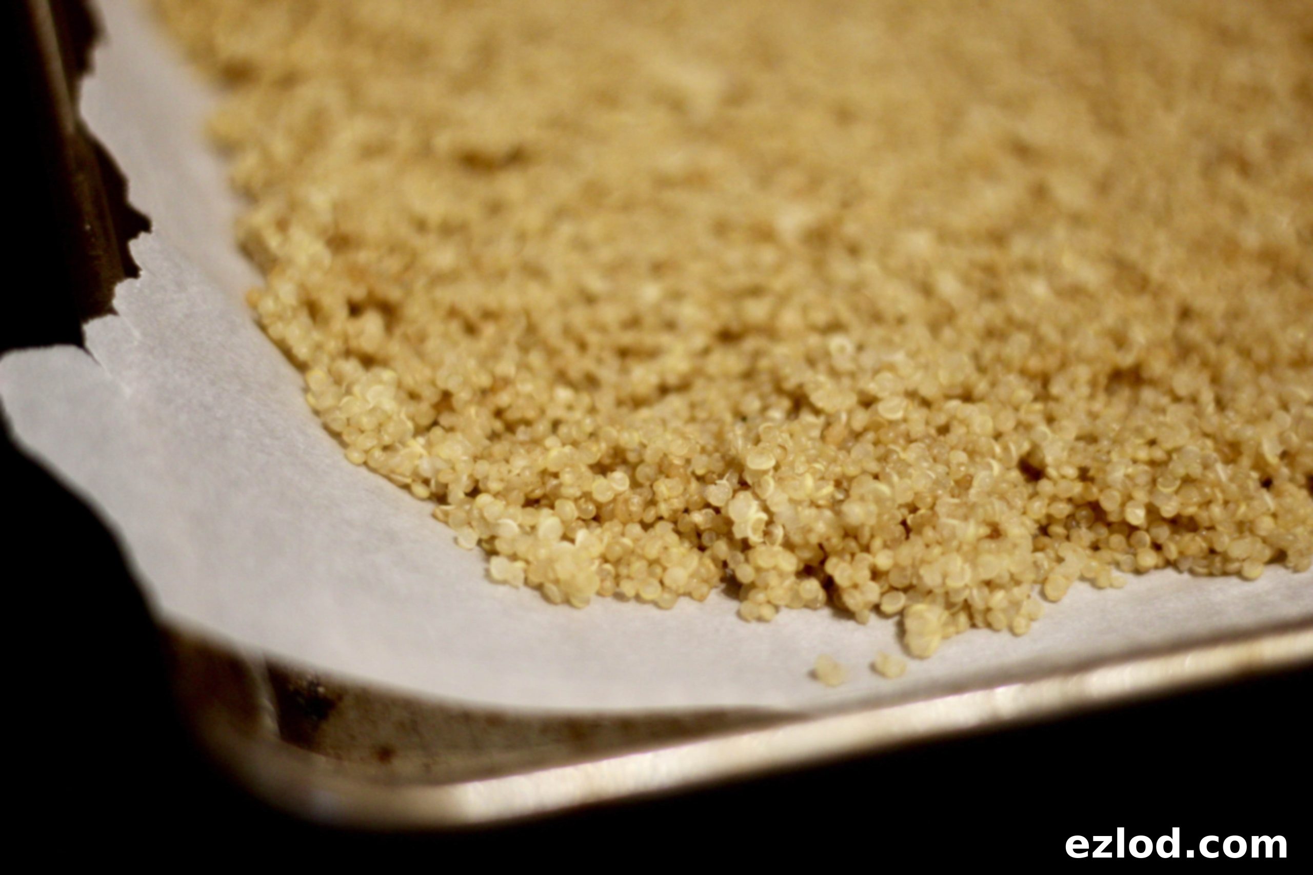 Spread cooked quinoa on a baking sheet lined with parchment paper to cool.