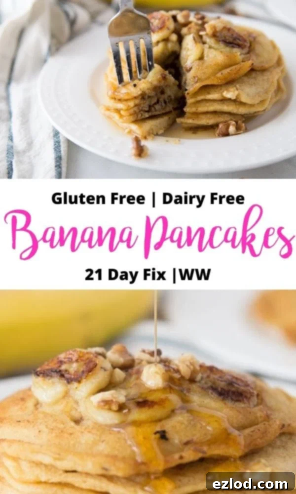 Pinterest Image of Banana Pancakes with text overlay: Healthy Banana Oatmeal Blender Muffins