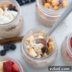 Delicious overnight oats with various toppings