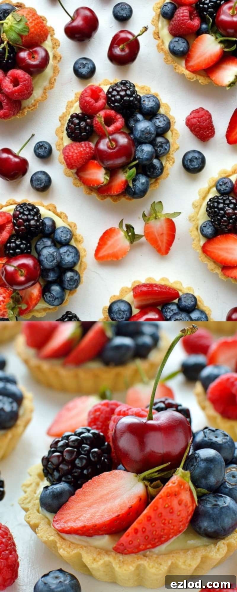 Coconut and berry fruit tarts - crisp coconut pastry with coconut pastry cream and fresh berries.