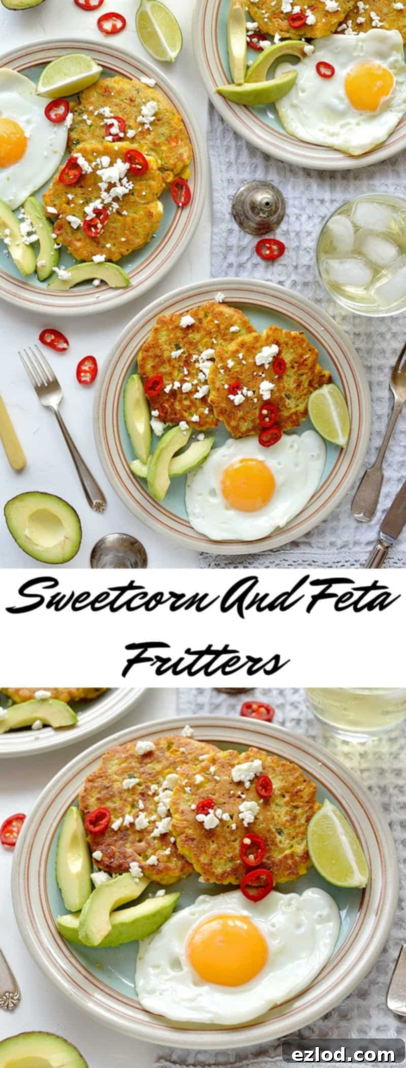 Close-up of freshly cooked Sweetcorn and Feta Fritters with vibrant corn kernels visible, showcasing a delicious texture and golden-brown crust.