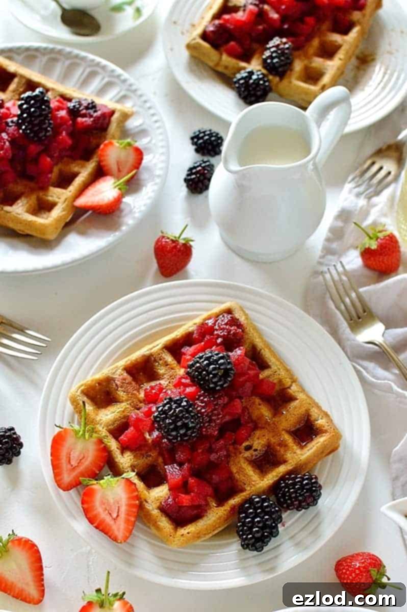 Cinnamon waffles with apple and blackberry compote - perfect for breakfast, brunch or dessert!