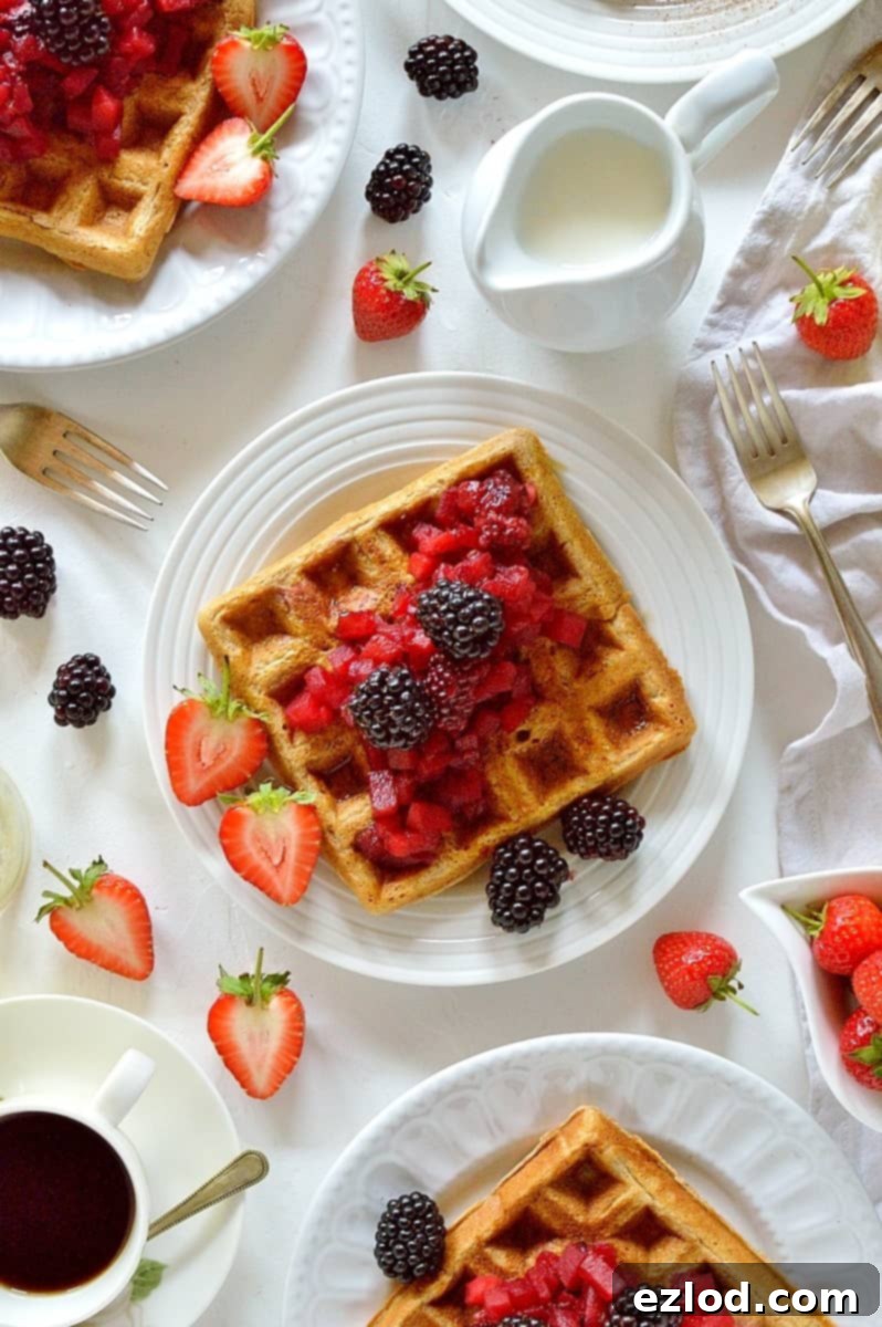 Cinnamon waffles with apple and blackberry compote - perfect for breakfast, brunch or dessert!