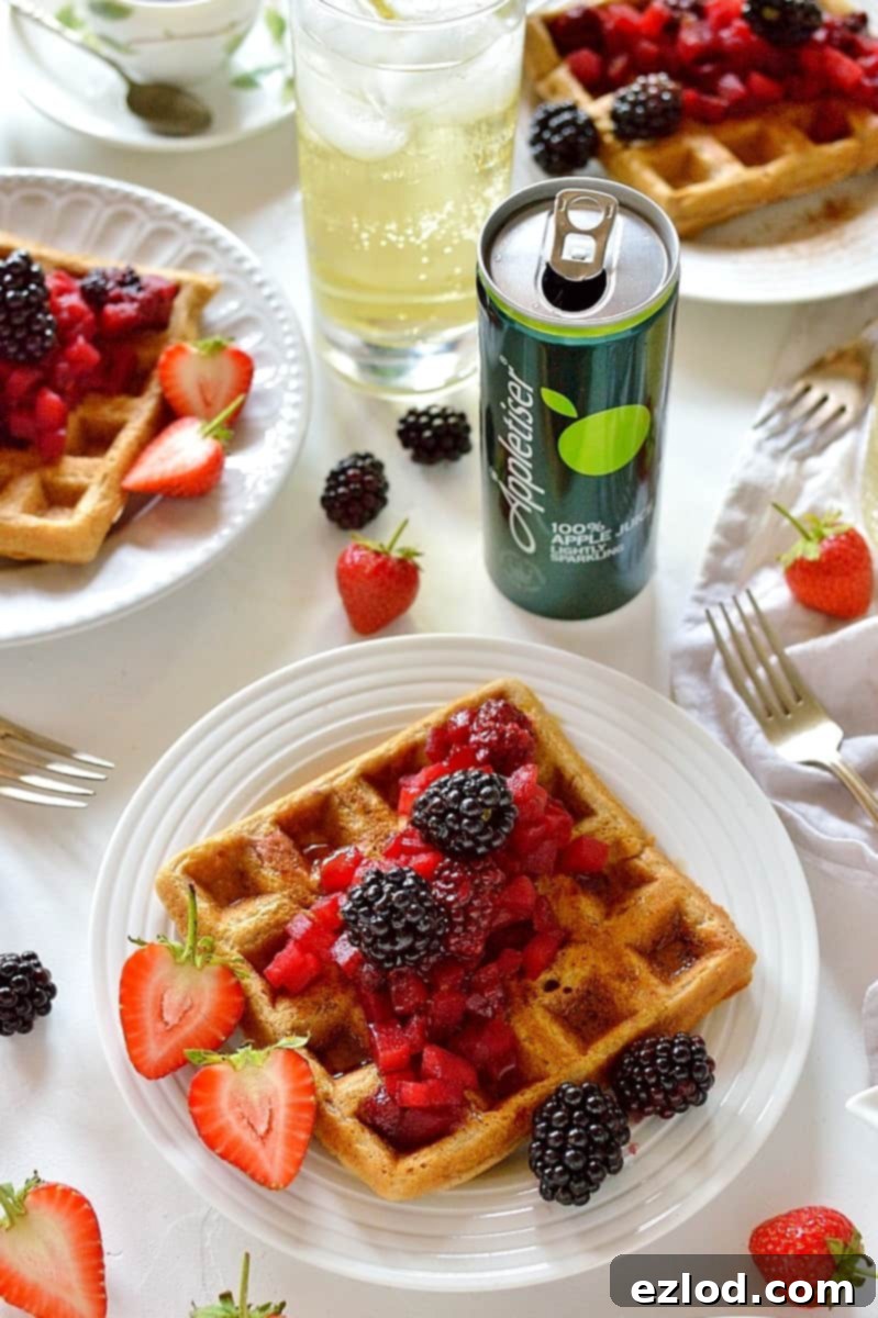 Cinnamon waffles with apple and blackberry compote - perfect for breakfast, brunch or dessert!