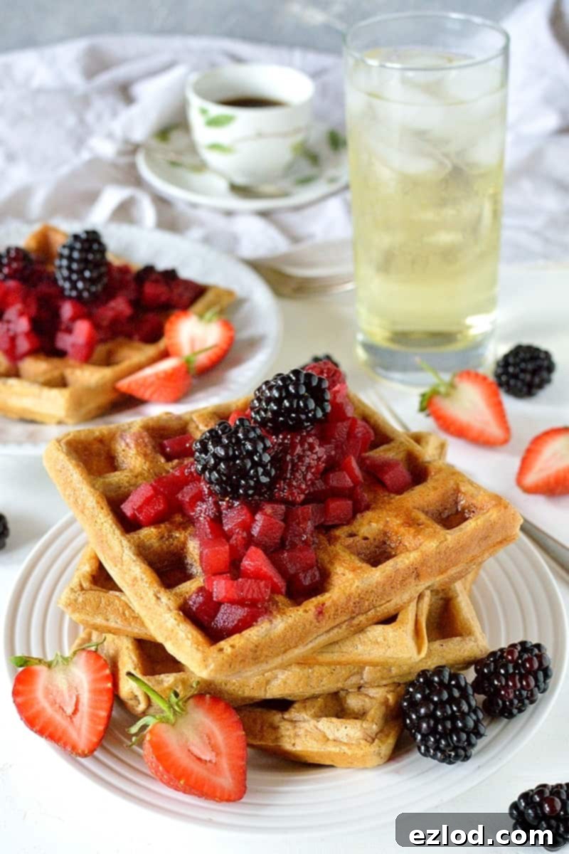 Cinnamon waffles with apple and blackberry compote - perfect for breakfast, brunch or dessert!