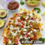 Loaded Vegetable Nachos 4 Close-up of freshly baked Loaded Veggie Nachos